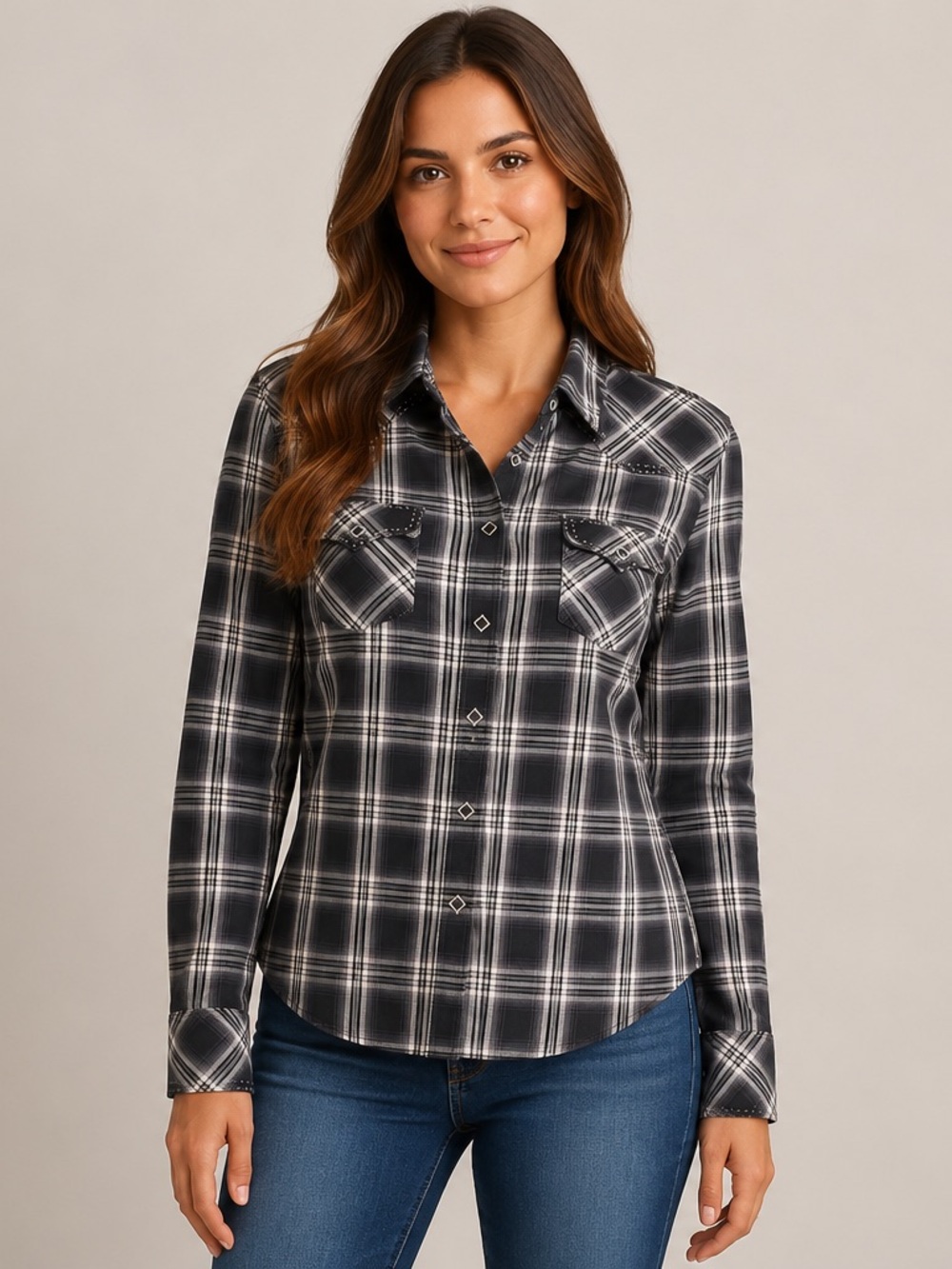 Panhandle Slim Black & White Plaid Button-Down L